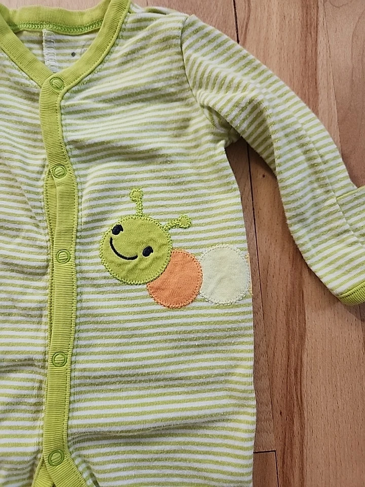 Gymboree 0-3 Months Caterpillar Green White Striped Footed Mitten Romper Cotton - Image 2 of 4
