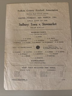 Sudbury v Stowmarket Suffolk Senior Cup Final At Ipswich Town 26/3/51