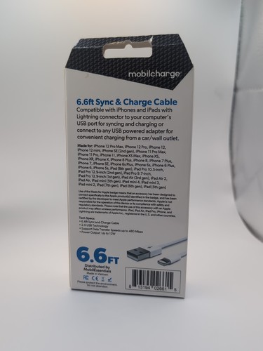Mobilcharge 6.6 FT Lightening To USB Cable For iPod, iPhone, iPad - Picture 2 of 3