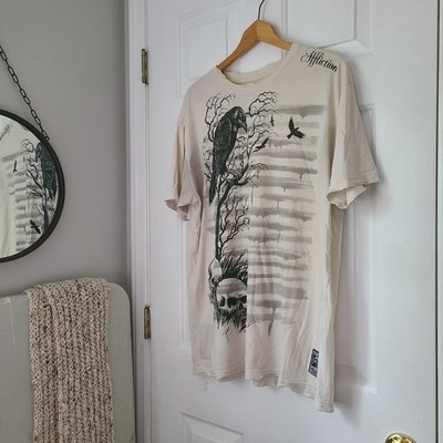 Affliction Branch Out 10 Year Anniversary Graphic T Shirt Sz XL Beige Grunge