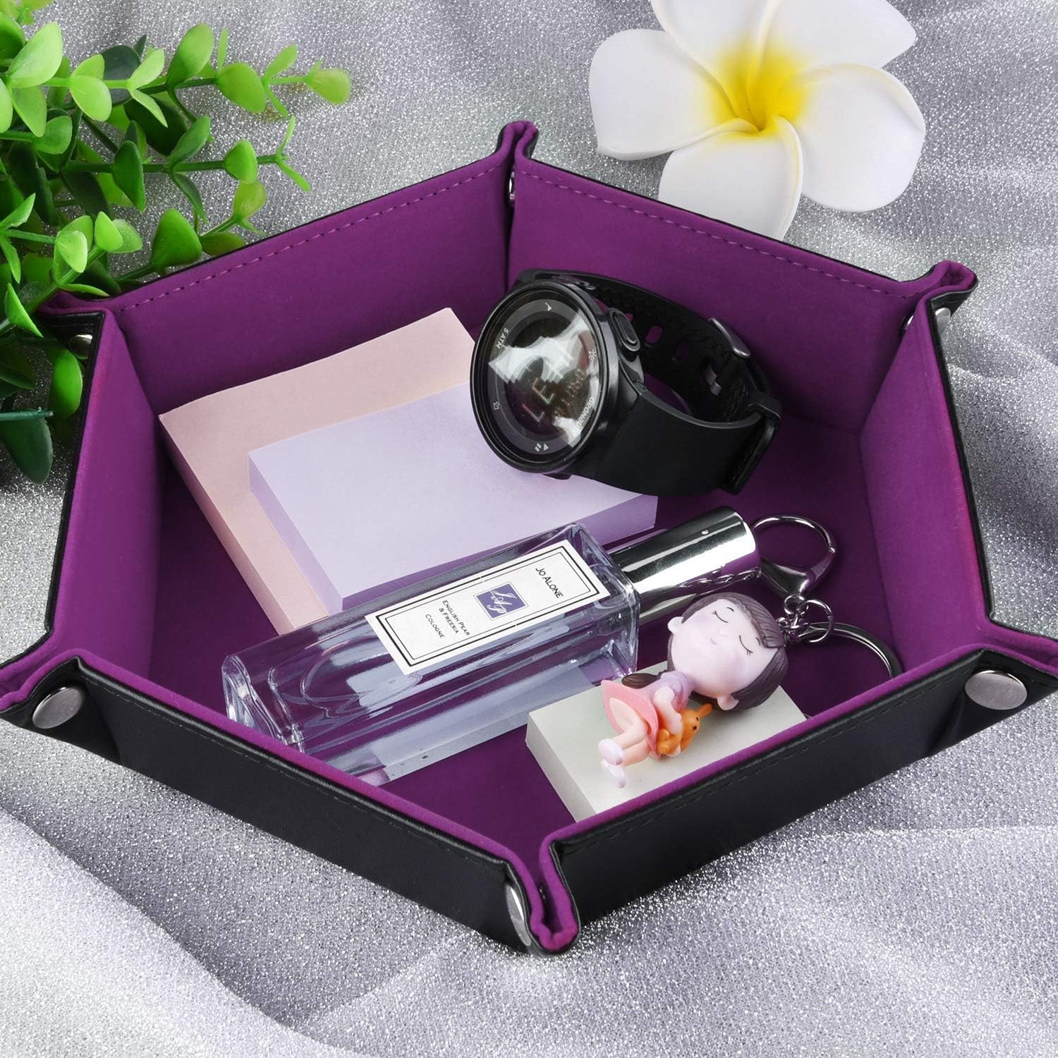 SIQUK Double Sided Dice Tray, Folding Hexagon PU Leather and Dark Violet 