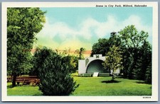 Vintage Linen Postcard Scene in City Park Milford Nebraska Curteich band shell