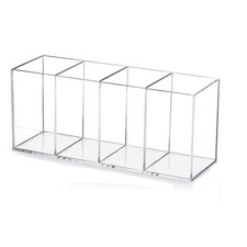 Acrylic Pen Holder 4 Compartments Clear Pencil Holder Organizer Makeup Brush