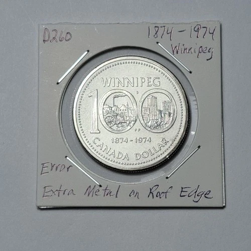 ERROR/Variety 1874-1974 Extra Metal on Roof &Building One Dollar (Nickel) D260a