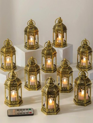 Kerzenlaterne mit Fernbedienung & Timer: 10 Stück Gold LED Mini 10, 