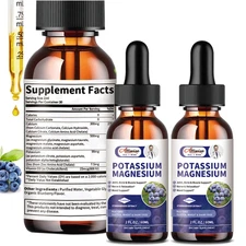 2*60ML Potassium Magnesium Supplement with Magnesium, Calcium, Vitamin D3, Zinc