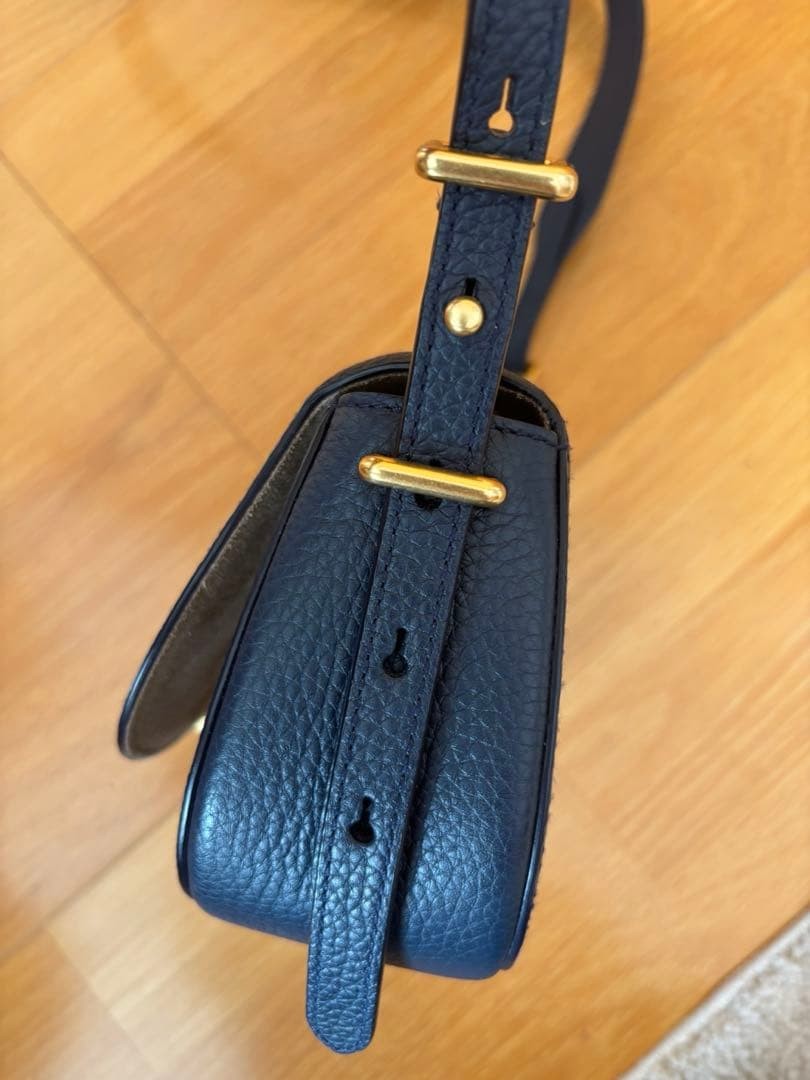 Ralph Lauren Polo ID Leather Mini Saddle Bag Shoulder bag Navy Women's Auth image 8