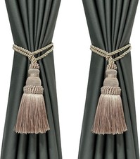 Fenghuangwu 2 Pack Curtain Tie Backs Rope Tassels for Curtains 2p, Khaki