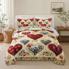 Tuzaovy Floral Heart Patchwork Quilt King Size For Teens Adults Room