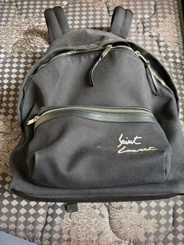 YSL Saint Laurent City Backpack Bag Black Canvas  Logo Zip Closure Women's Used