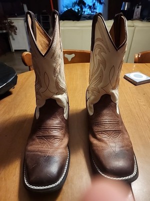 Rank 45 Cowboy Boots Boys 6 Square Toe Brown Ivory Genuine Leather Austin New