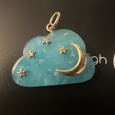 #ad J landa Blue Agate 14k Diamond Cloud Charm Rare $689.00