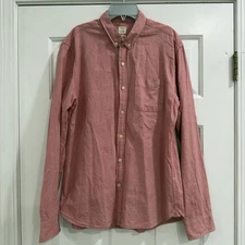 Giordano Oxford Shirt Mens L Faded Red Long Sleeve Cotton Button Up Muscle Fit