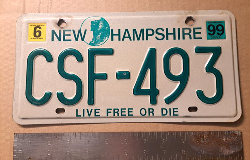 License Plate, New Hampshire, 1999, Passenger, CSF - 493
