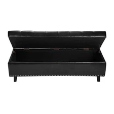 Storage Ottoman  Bench Button-Tufted PU Leather with Wood Legs Black