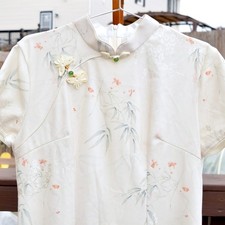 Beige Flower Leaf Printed Qipao Long Dress - Chinese Traditional Cheongsam