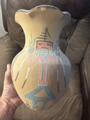 Vintage Colorful Navajo Native American Southwestern Pottery Vase 11  Tall