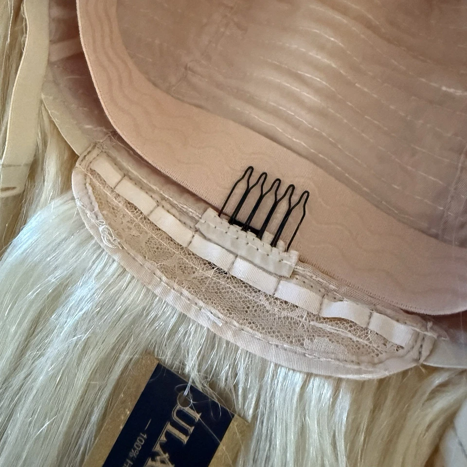 全新 24 英寸真人直发金发机制造假发带手镯 — 第 2/4 张图片