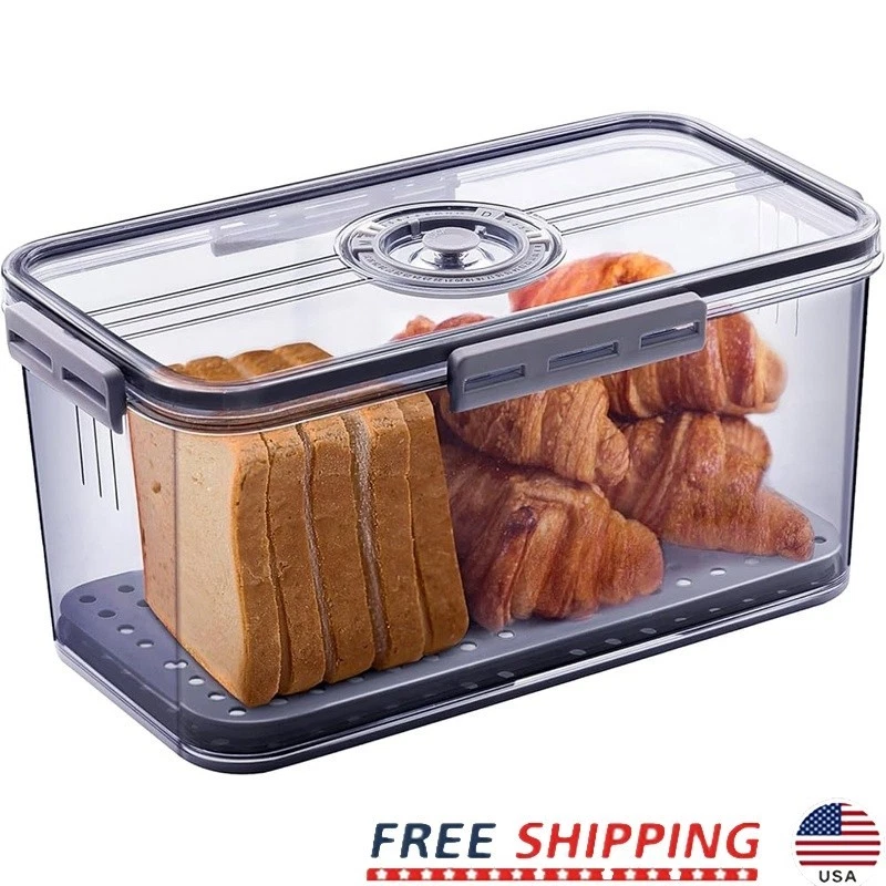 Airtight Bread Box W/ Time Dial Food Storage Container Bread Fruits Vegetables