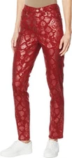 DG2 Diane Gilman Stretch Foil-Print Skinny Jean Wine Damask 10P NEW (955)