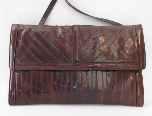 VINTAGE 1960s 70s ULTRA EEL SKIN CLUTCH SHOULDER BAG COGNAC REMOVABLE STRAP - 第 2/12 張圖片