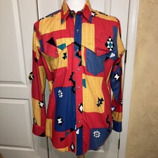 Vtg WRANGLER Western Shirt AZTEC Southwestern COWBOY CUT X-Long Tails 16.5-35