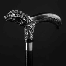 HAND CARVED WOODEN WALKING STICK GODZILLA HANDLE WALKING CANE CHRISTMAS GIFT WS1