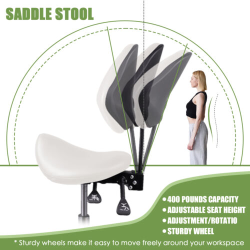 Ergonomic Saddle Stool Offices Hydraulic Swivel Rolling Saddle Chair W/Backrest - Picture 3 of 11