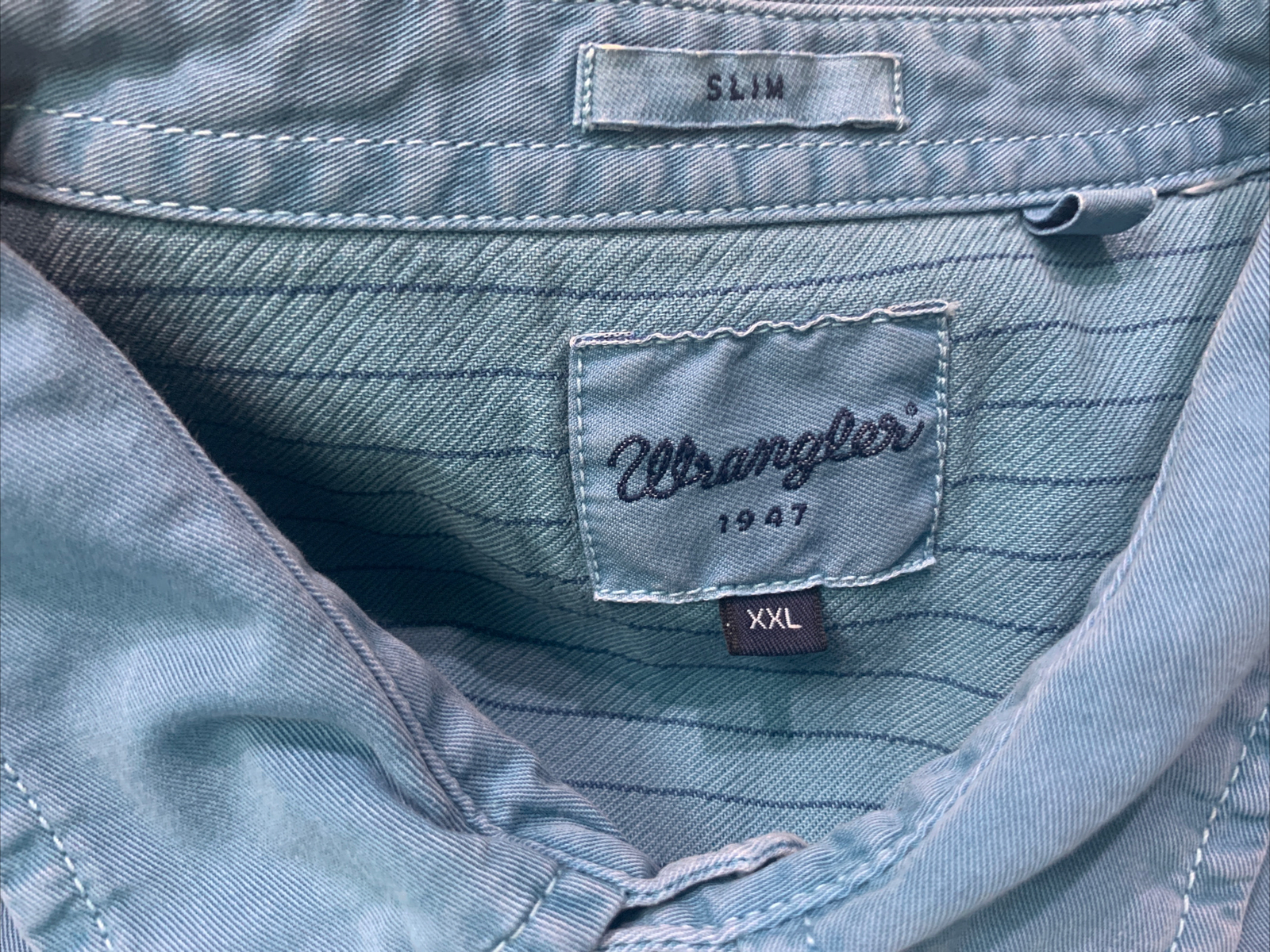 Wrangler 1947 Mens Long Sleeve 100% Cotton Blue Butto… - Gem