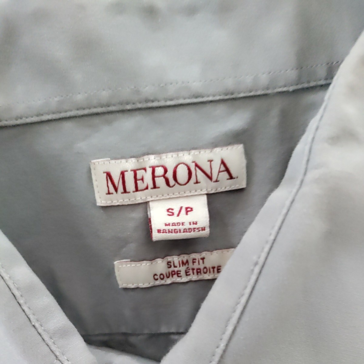 Merona Men's S Slim Fit Button Up Long Sleeve Grey Dress Shirt 38" chest  Preppy