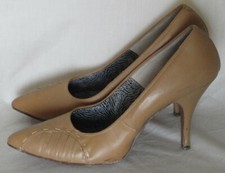 Vintage 50s Pin Up Light Brownl Leather High Spiked Heel Shoes 6 1/2 M