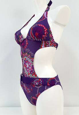 ''Basic-Line'' Damen Badeanzug in Sexy Optik Bademode Einteiler Gr. 34, Lila