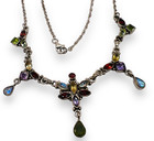 Vintage Multi Gemstone Sterling Silver Woman Statement Necklace 18" -4299