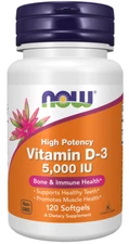 NOW FOODS Vitamin D-3 5000 IU 120 Softgels EXP:12/2026
