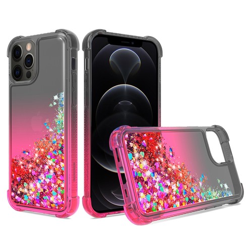 Shiny Flowing Glitter Liquid Bumper Case For APPLE IPHONE 13 PRO MAX In Black