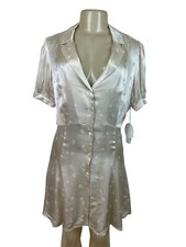 Sarah.J Womens Floral Button-Down Shirt Dress With Puff Sleeves Beige Sz L - New