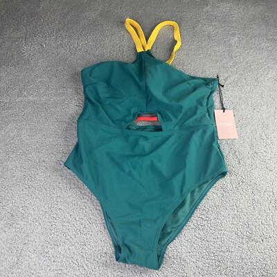 NWT Juicy Couture Women s Sz XL Duck Green One Piece Halter Swimsuit