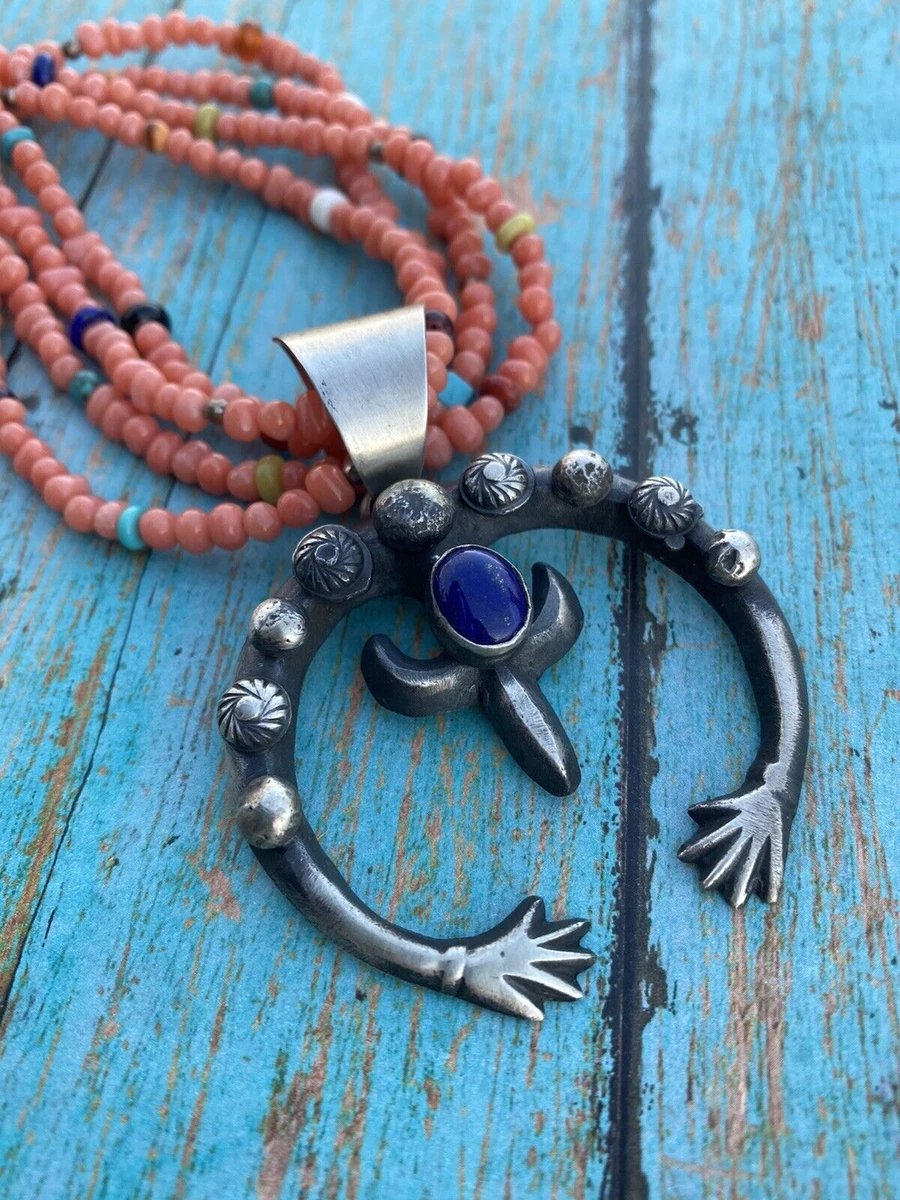 Navajo Sterling Silver & Lapis Naja Pendant Signed By Chimney