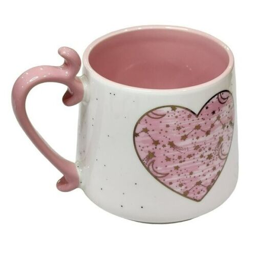 Shabby Chic White And Pink Hearts Pattern Ceramic Coffee Mug 16Oz - Picture 3 of 12