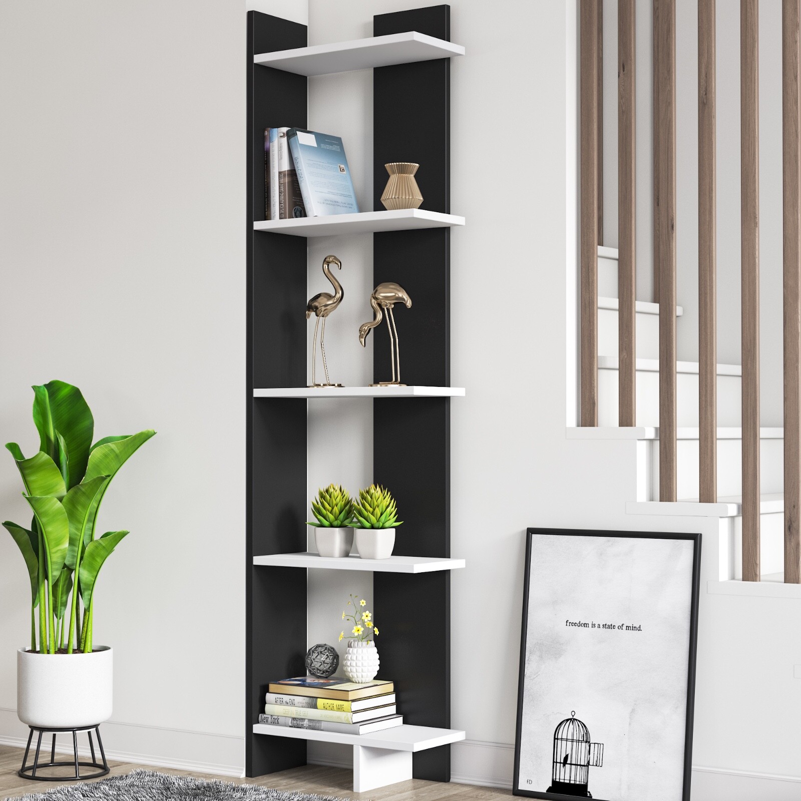Decorotika Alice Wood Corner Bookcase Bookshelf