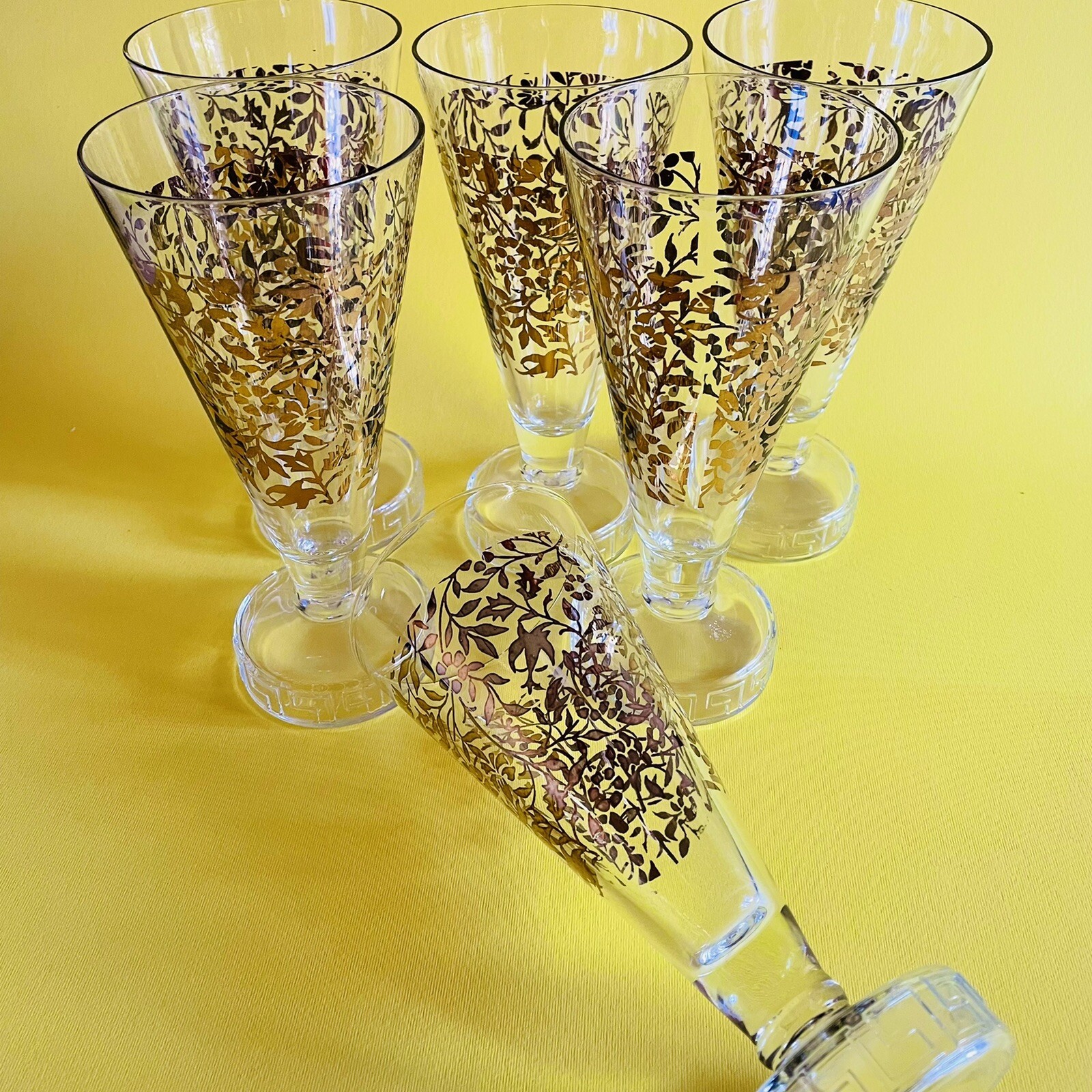 🔴 6 large Matteo THUN glasses for CAMPARI rare gold + Greek decoration