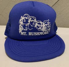 Vintage Trucker Hat MT. Rushmore Blue Roped Foam Mesh SnapBack Young An Headwear