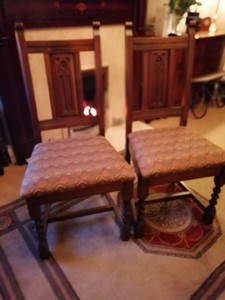 Pair Oak Old Charm Wood Bros Gothic Warwick Dining Chairs 2286