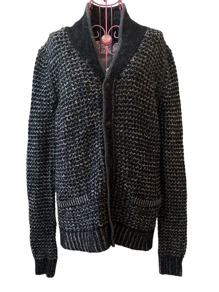 Rag & Bone Neiman Marcus Target Cardigan XL WOOL & Cotton Black Gray Preppy - Image 4 of 4