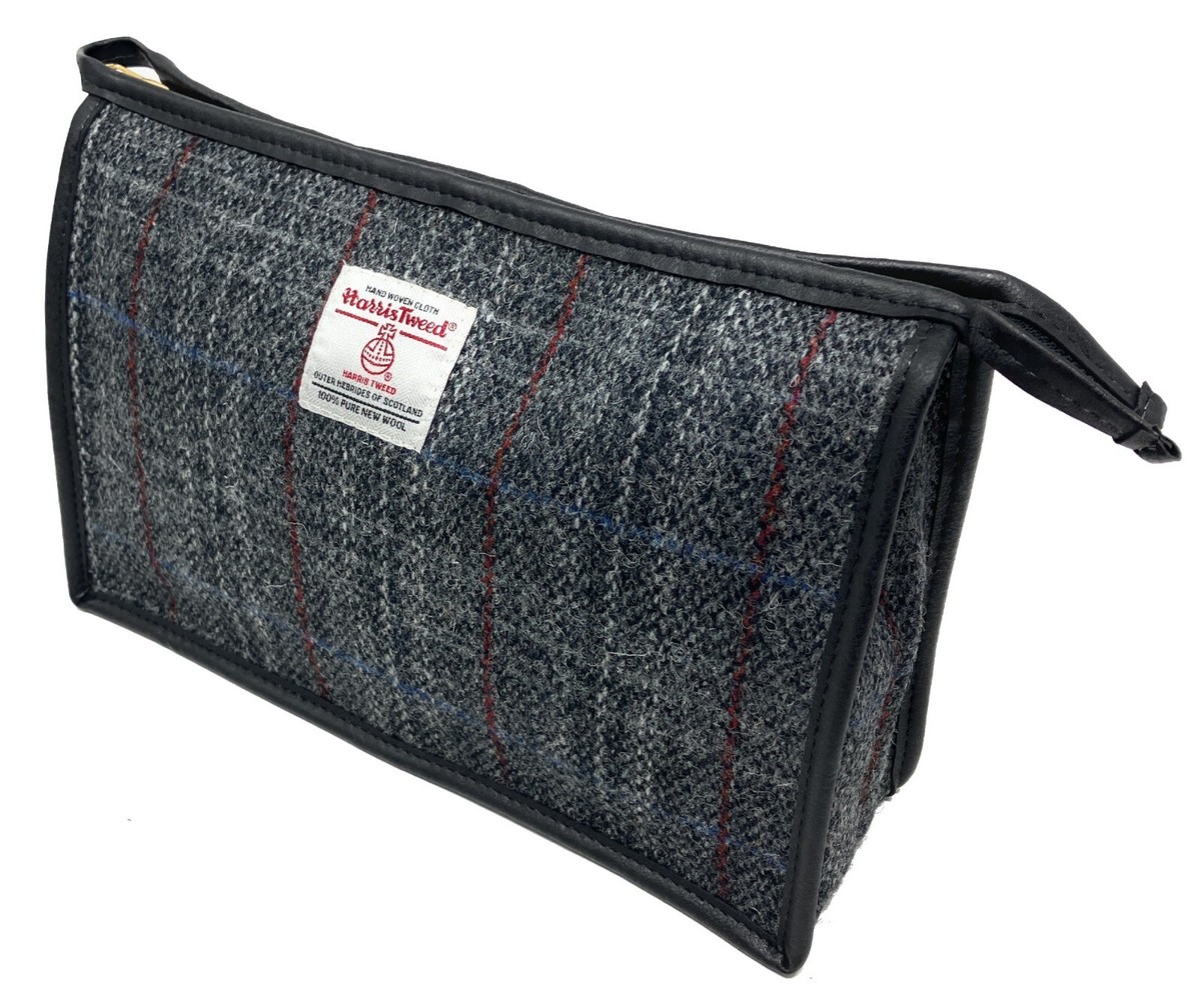 Harris Tweed Grey Tartan Toiletries Wash Bag - Main Image
