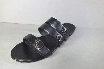 black flat mule slides