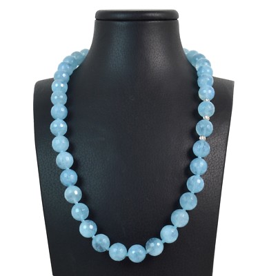 Collana In Acquamarina Con Chiusura In Argento 925 - Made In Italy, 54 Cm