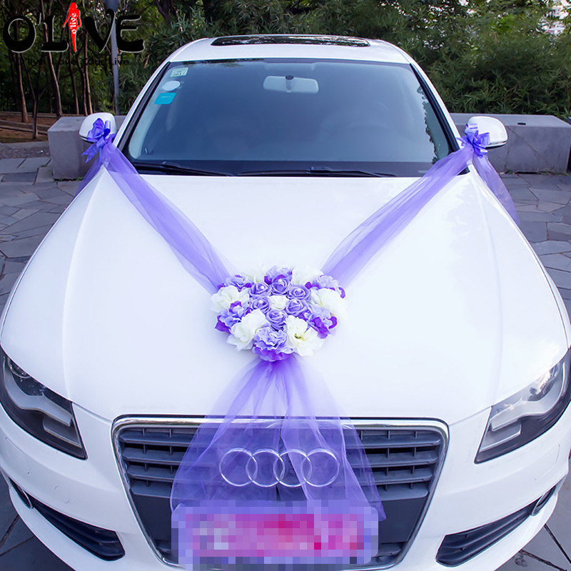 Kit mariage décoration voiture coeur violet avec ventouses de fixation faciles