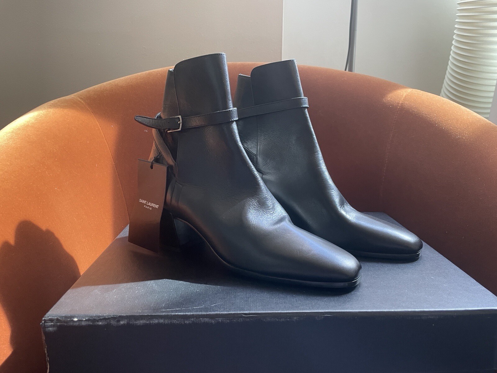 SAINT LAURENT STIVALETTI NERI IN PELLE CON TACCO MISURA 38