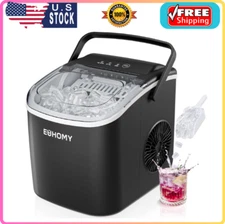 EUHOMY Countertop Ice Maker, 26lbs/24Hrs, Auto-Cleaning, Black, Portable